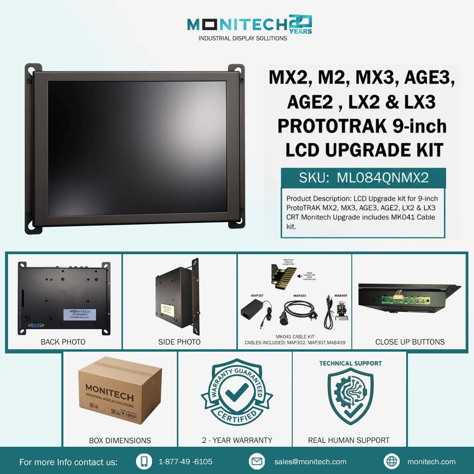 ProtoTRAK LCD for MX2, MX3, A.G.E. 3, A.G.E. 2, LX2, LX3 1 Prototrak LCD Upgrade Kit MX2 M2 MX3 AGE3 AGE2 LX2 LX3 Complete Kit