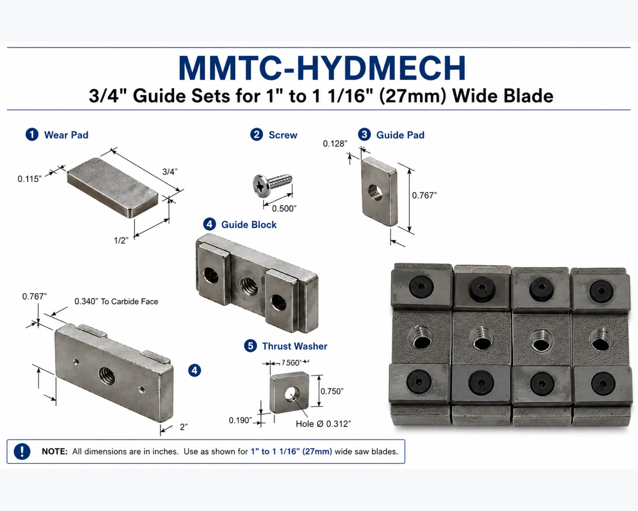 HYDMECH 3/4″ Guide Sets for 1″ to 1 1/16″ (27mm) Wide Blade 3 HYDMECH 3-quarters inches 27mm Wide Blade Guide